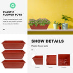6pcs Large Rectangular Plant Pots with Trays Plastic Balcony Garden Flower Planters
