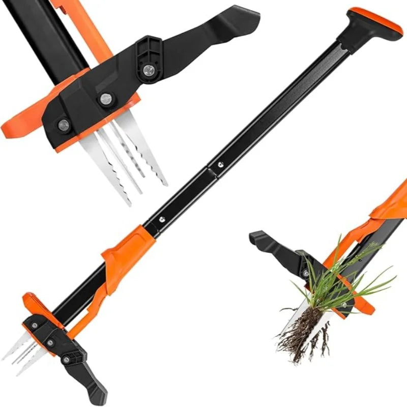 Heavy Duty Stand Up Garden Weeder with 4 Claw Root Remover and Foot Pedal for Lawn and Yard Weed Removal