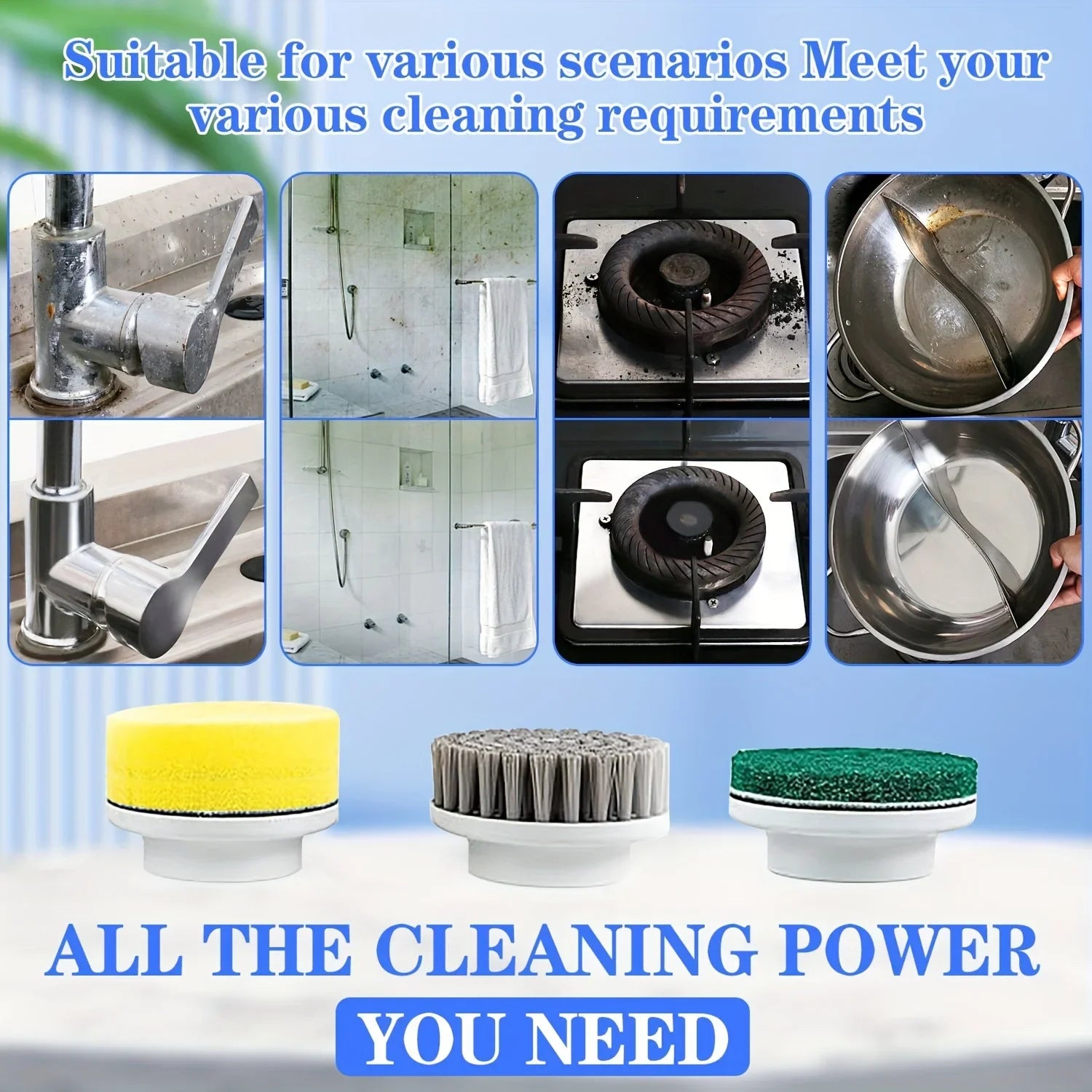Cordless Electric Spin Cleaning Brush with LED Display, 5 Replaceable Heads, 3 Speed Adjustable Kitchen Bathroom Scrubber