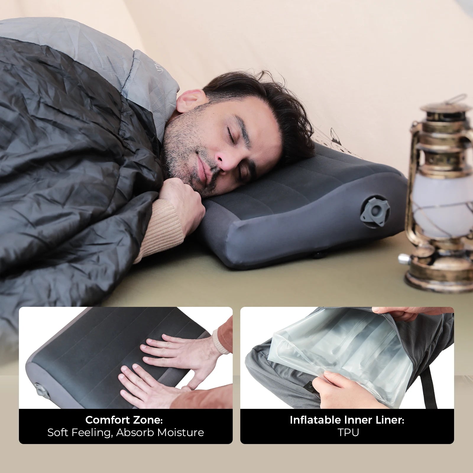 Inflatable Camping Pillow Lightweight TPU Travel Pillow with Washable Cover for Outdoor and Home Use