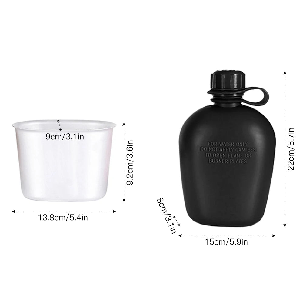 3 Piece Camping Canteen Kit with Aluminum Cup and Carry Cover for Hiking Backpacking and Outdoor Use