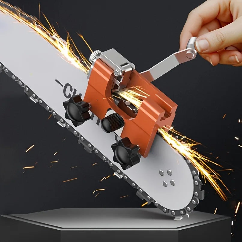 Chain Sharpening Tool Portable Manual Grinder Clamp Kit with 4 Grinding Heads for 10cm-56cm Guide Bars