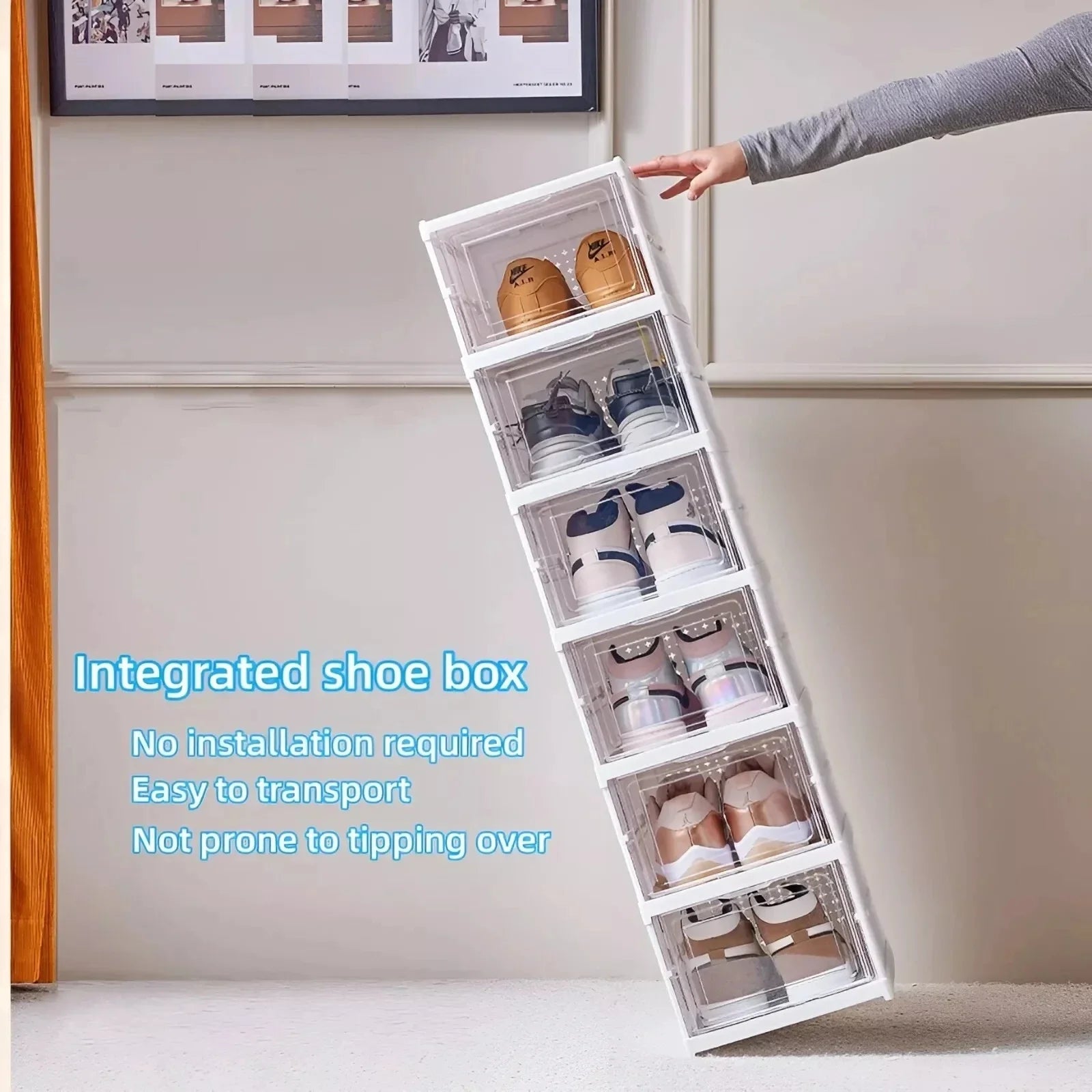 Foldable Shoe Storage Box 6 Layer Stackable Transparent Shoe Organizer Cabinet