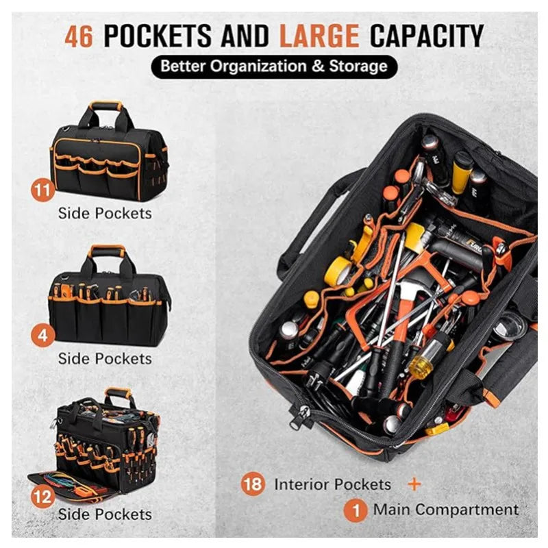 Heavy Duty Tool Caddy Organizer Bag with Multi Pocket Storage for Workshop and Electrician Tools