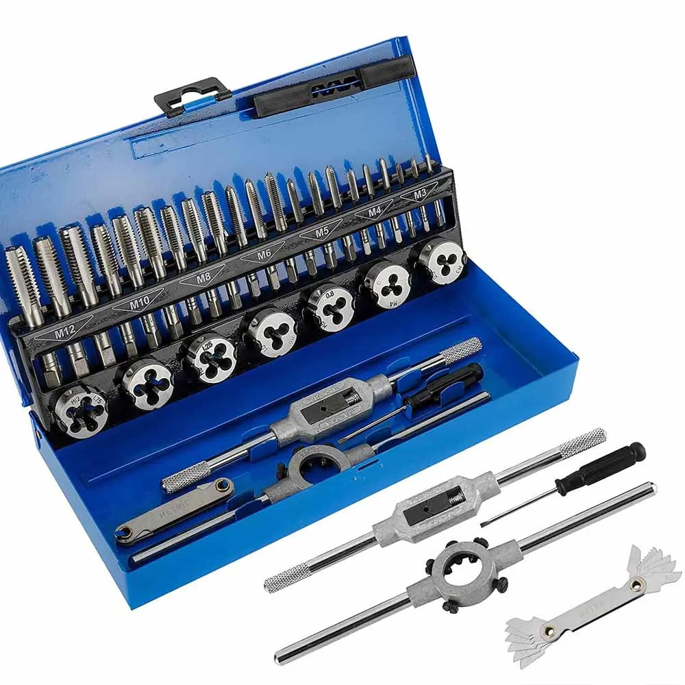 Tap and Die Set 32 Piece Metric Threading Tool Kit with Wrenches Pitch Gauge and Metal Case