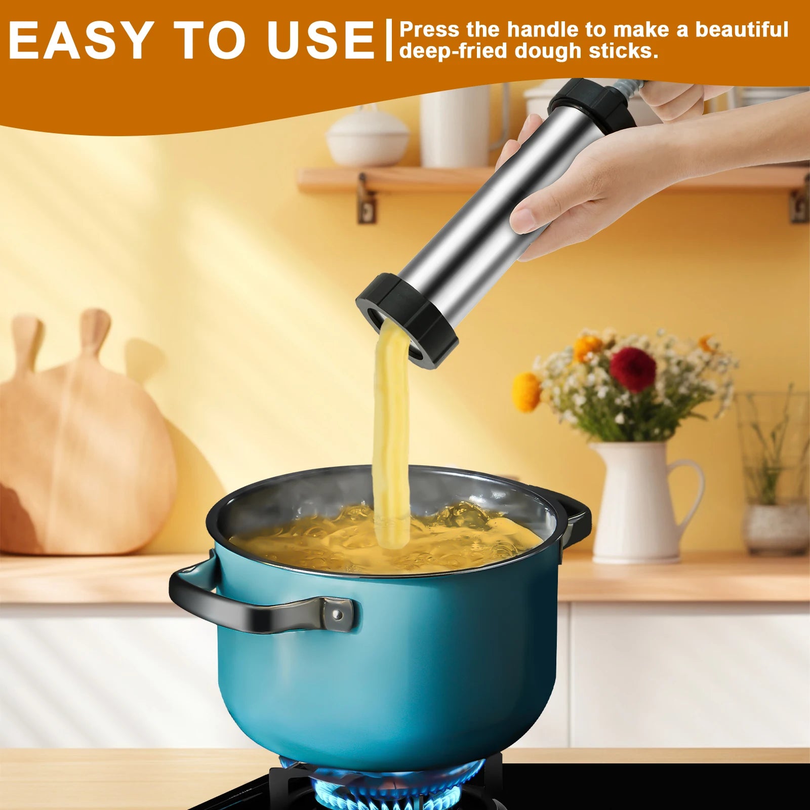 Stainless Steel Churro Maker Kit with 3 Nozzles Reusable Piping Bag Filling Tools and Cleaning Brushes
