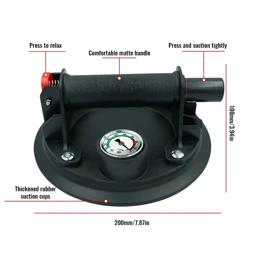 Industrial 20cm Vacuum Suction Cup with Pressure Gauge Manual Lifting Tool for Glass and Stone