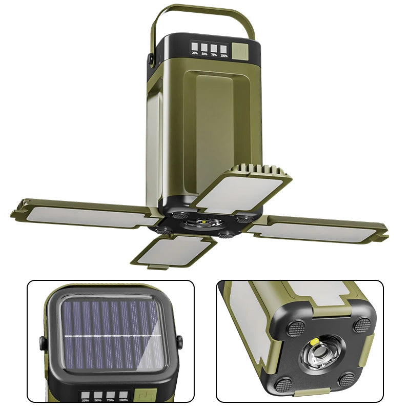 2-in-1 Foldable Camping Lantern and Power Bank Rechargeable LED Light with Handle for Hiking