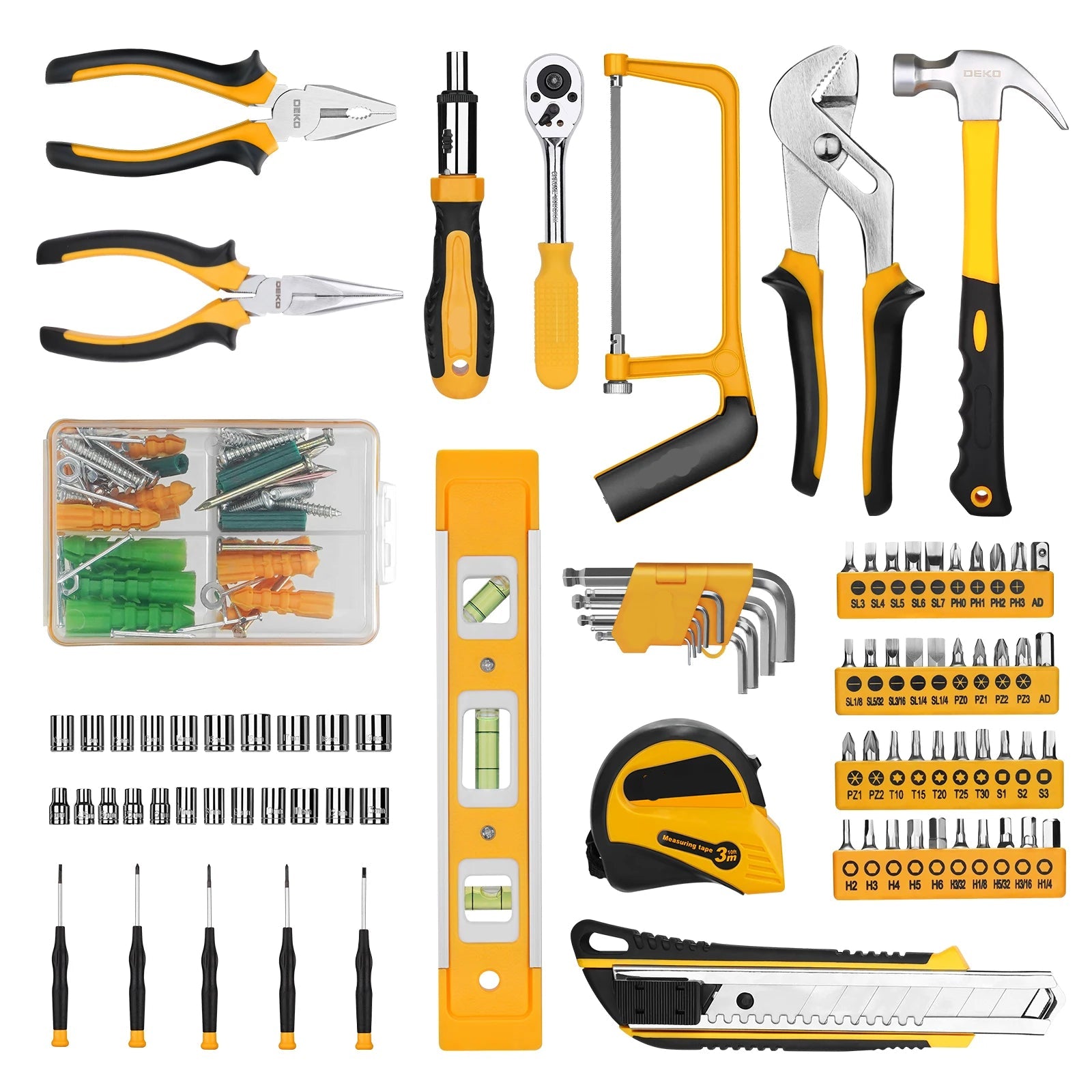 Heavy Duty 228-Piece Hand Tool Set with Socket Wrenches and Plastic Storage Toolbox