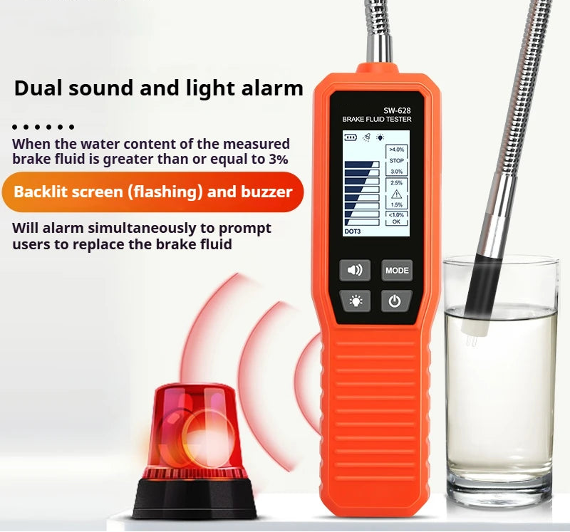 Brake Fluid Moisture Tester Digital LCD Display with Flexible Probe for DOT3 DOT4 DOT5.1