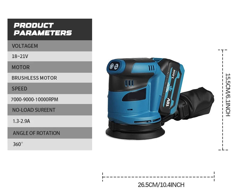 Cordless Brushless Random Orbital Sander 125mm 18V Variable Speed for 18V Lithium Battery Skin Only
