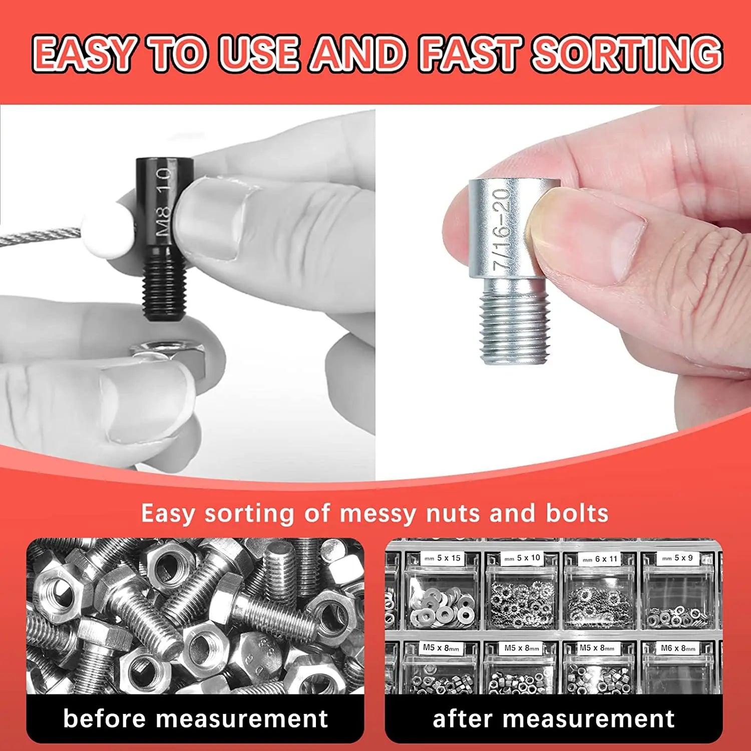 Thread Checker Gauge Set 52 Piece Metric and Inch Bolt Nut Thread Identifier with Storage Case