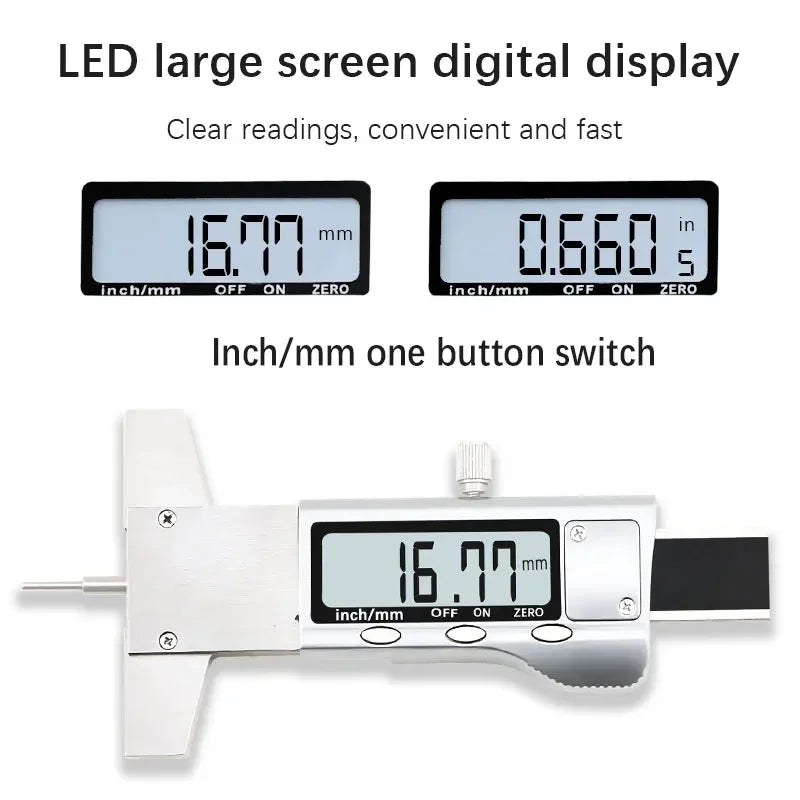 Digital Tyre Tread Depth Gauge 0-25mm LCD Stainless Steel Measuring Tool for Vehicle Maintenance