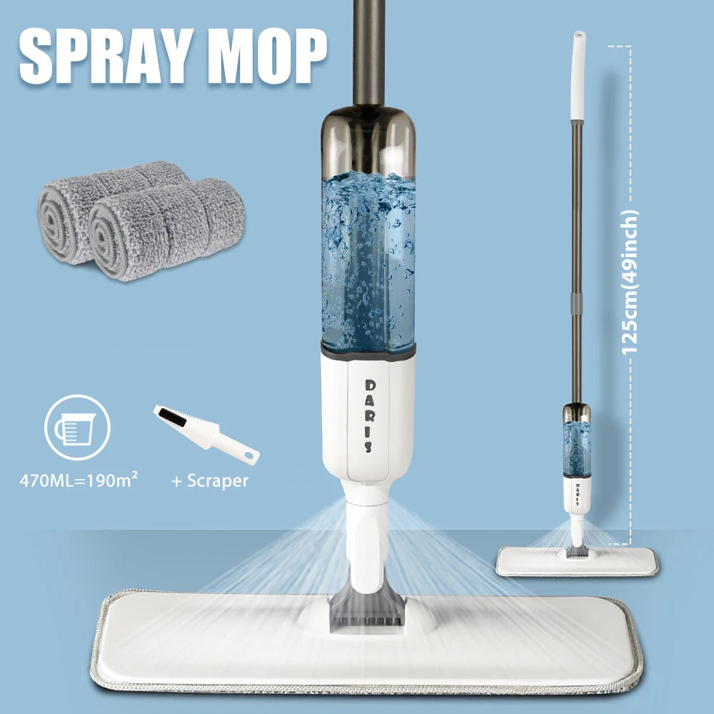 360° Spray Mop with 500ML Bottle, Reusable Microfiber Pads & Extendable Handle for Easy Cleaning