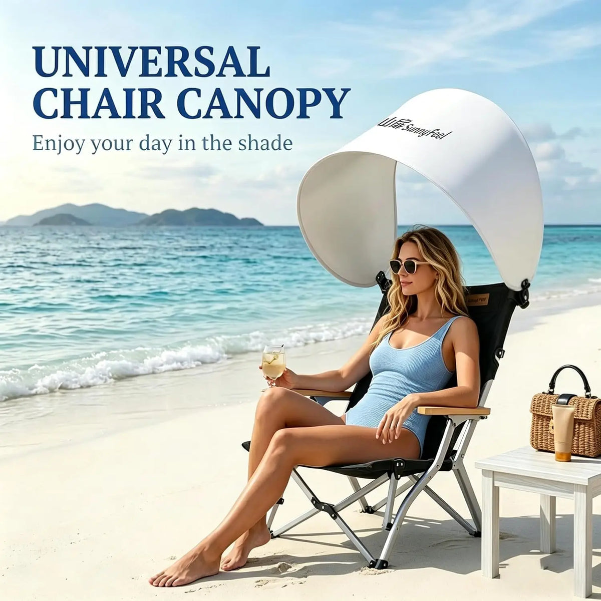 Clip-On Chair Sunshade Foldable Adjustable Canopy for Beach Camping Fishing and Outdoor Use