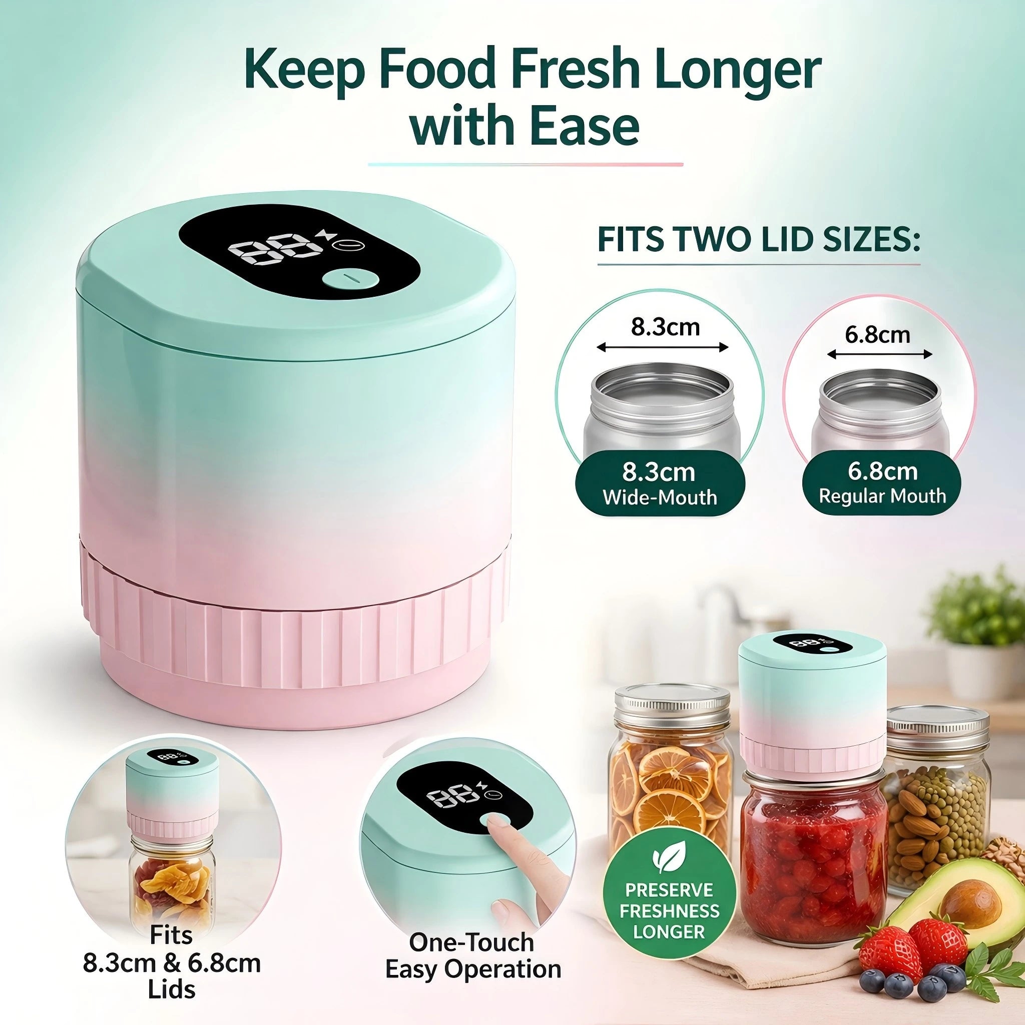 Portable Handheld Vacuum Sealer for Mason Jars – Cordless Kitchen Food Storage Tool