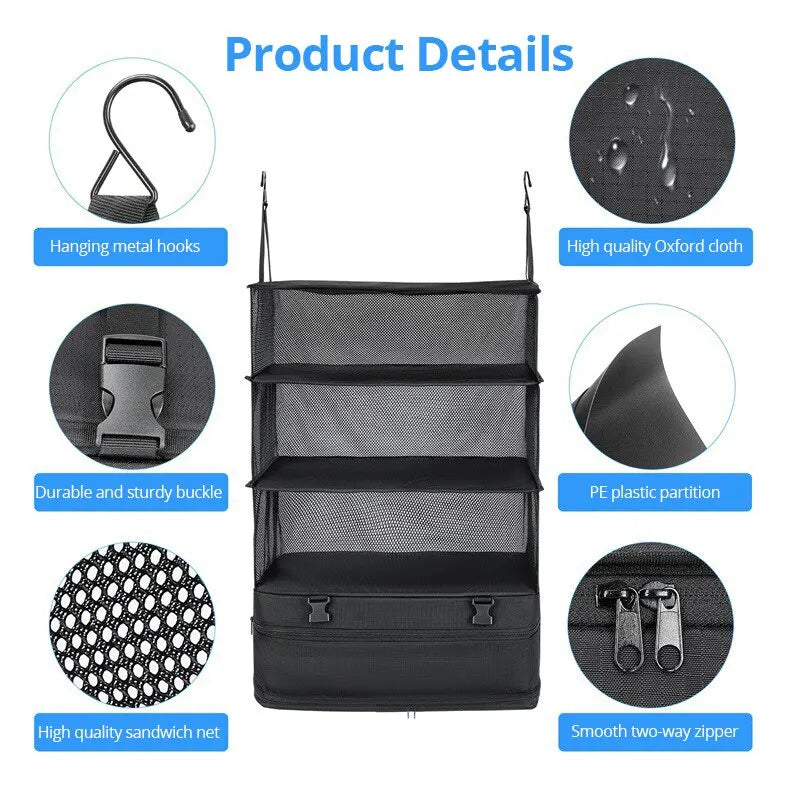 Portable Hanging Travel Storage Organizer with Compartments for Clothes and Accessories