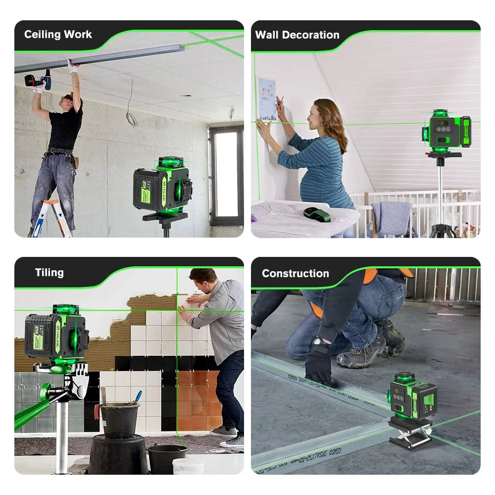 Rechargeable 16 Line Laser Level with APP Remote, Power Display and Adjustable Tripod