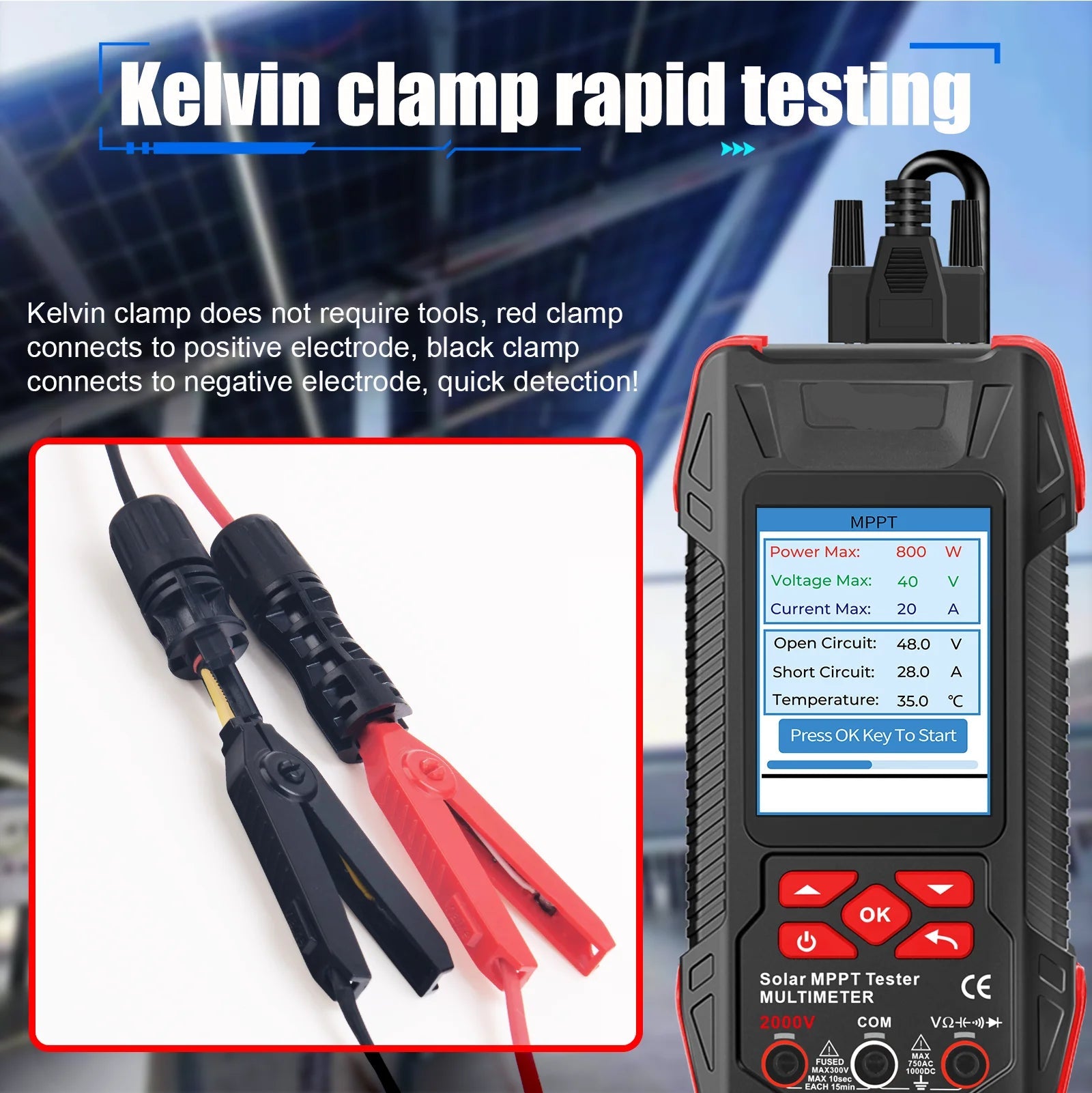 Rechargeable Solar Panel Tester with 3.2 Inch Display and MPPT Curve Analysis for Photovoltaic System Testing