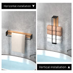 Bathroom Wall Mounted Towel Rack with Wooden Shelf Metal Frame Towel Organizer