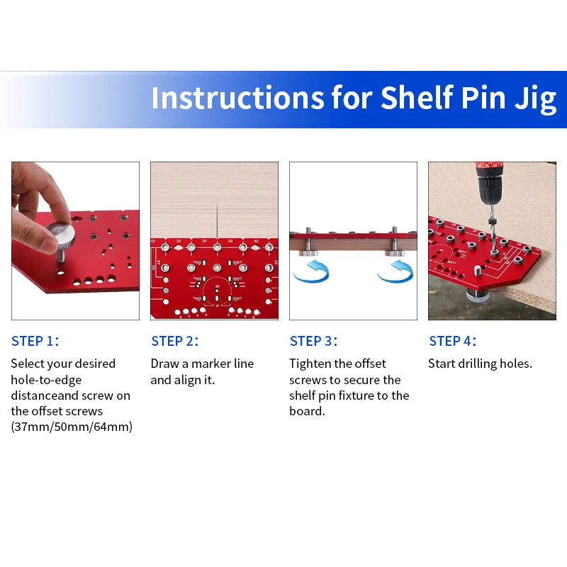 Heavy Duty Aluminum Alloy Shelf Pin Drilling Jig with Hinge Positioning Guide for Cabinet Work