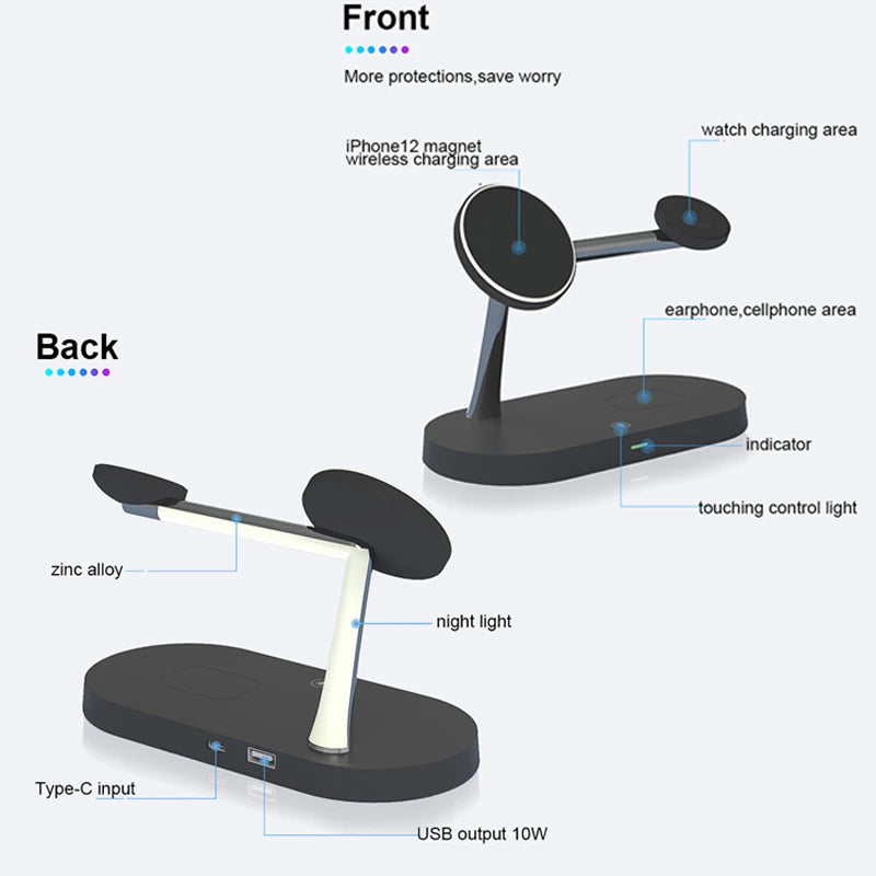3-in-1 Wireless Charging Station with Magnetic Phone Stand 15W Fast Charger for Phone Watch Earbuds