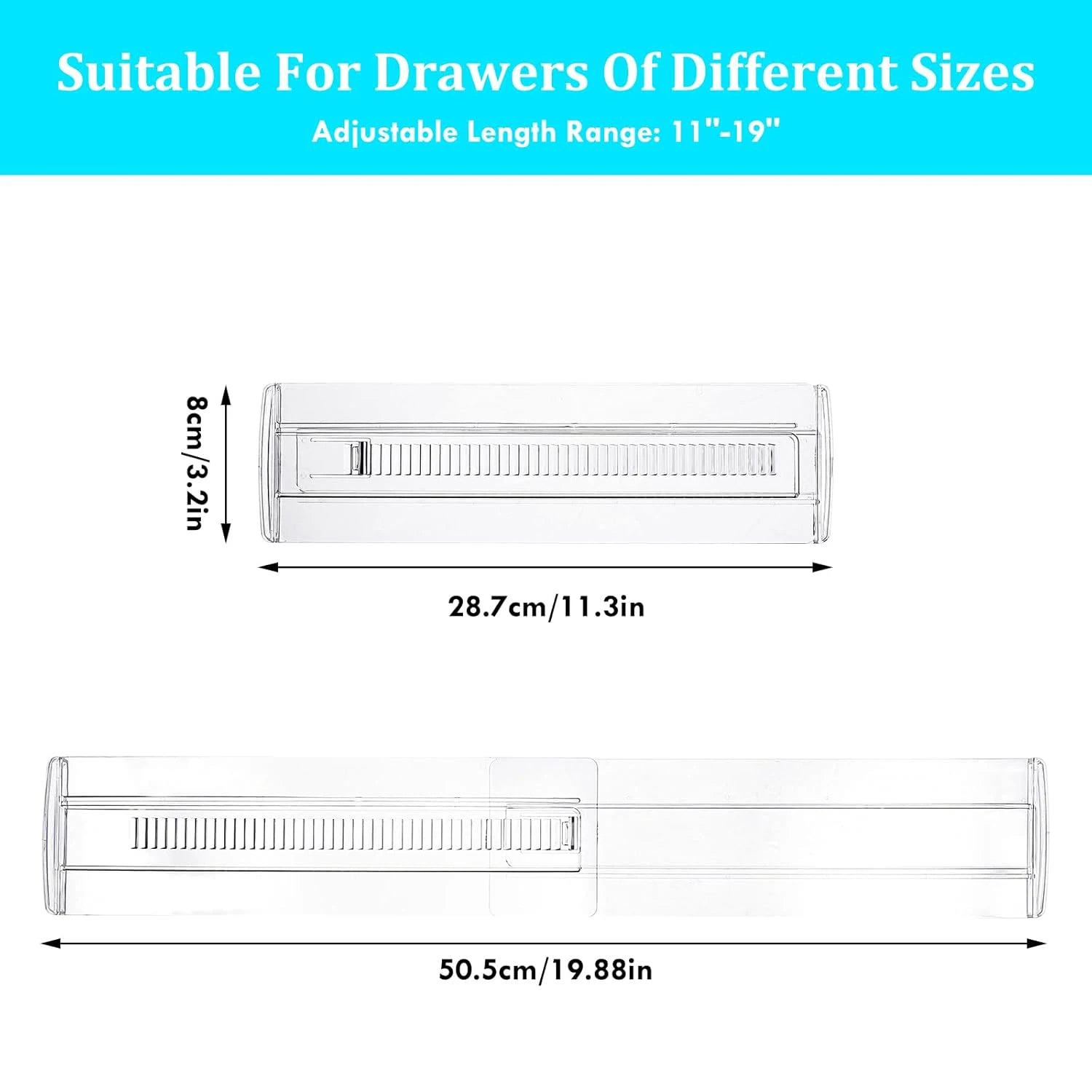 Adjustable Drawer Organizers 10 Pack Clear Expandable PS Plastic Storage Dividers for Dressers and Kitchen Drawers