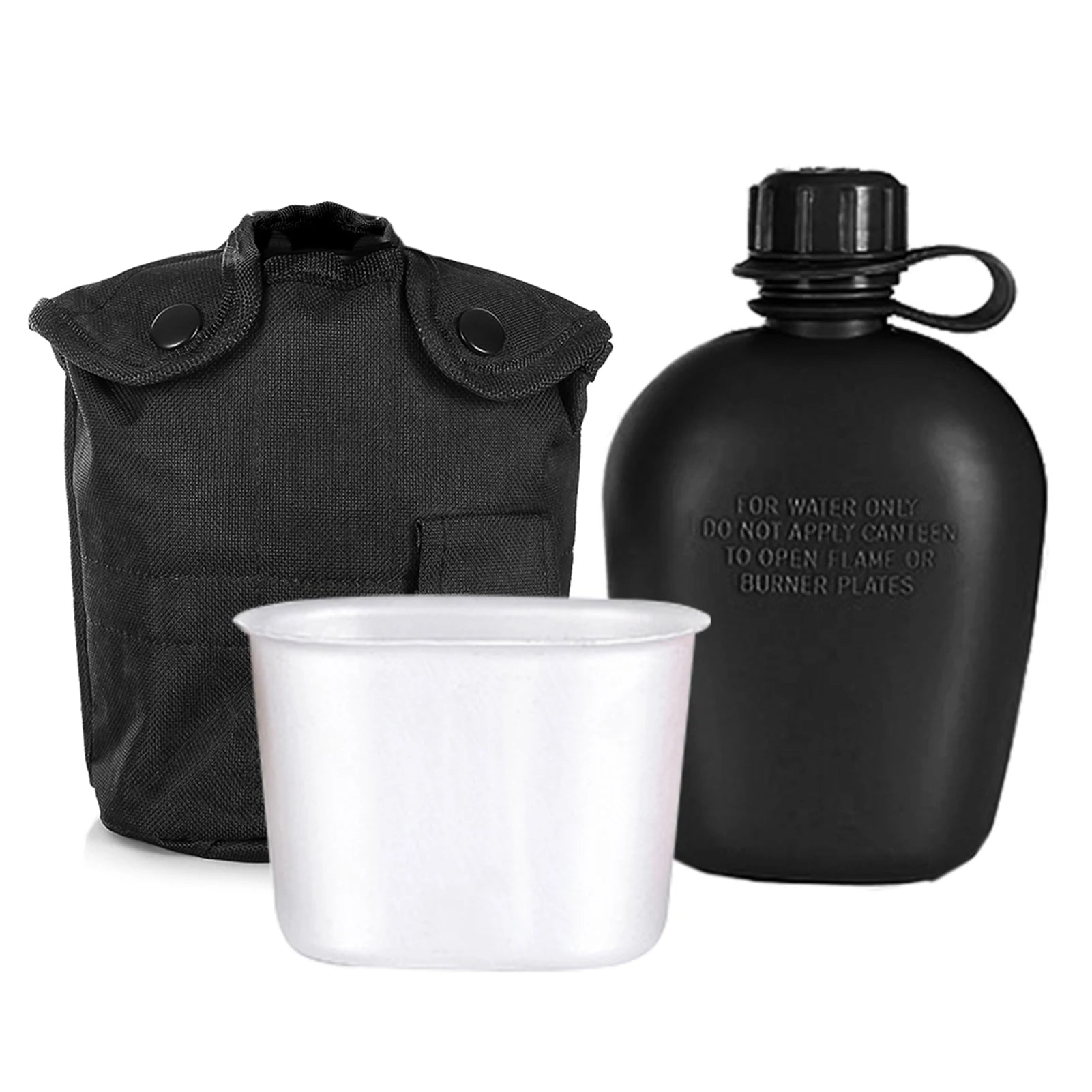 3 Piece Camping Canteen Kit with Aluminum Cup and Carry Cover for Hiking Backpacking and Outdoor Use
