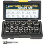 Damaged Bolt and Nut Extractor Set 14-Piece Heavy Duty Socket Kit with Chrome Steel Storage Box