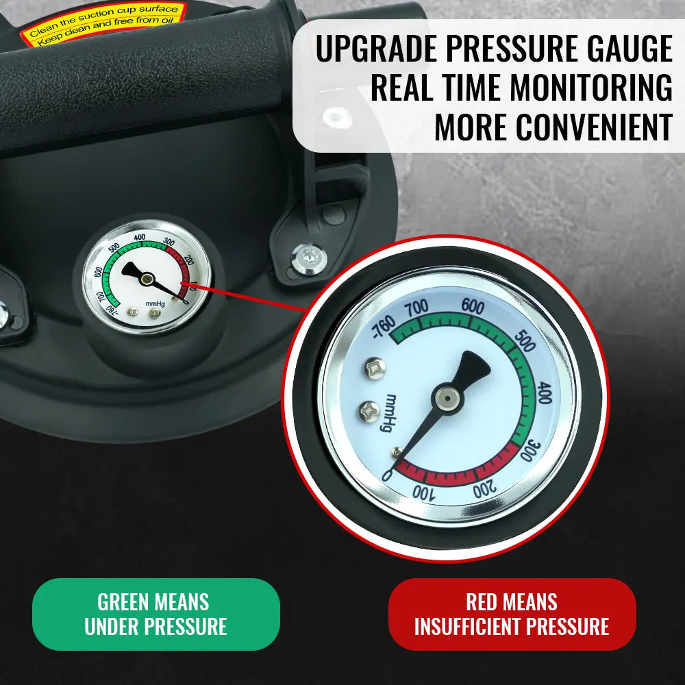 Industrial 20cm Vacuum Suction Cup with Pressure Gauge Manual Lifting Tool for Glass and Stone