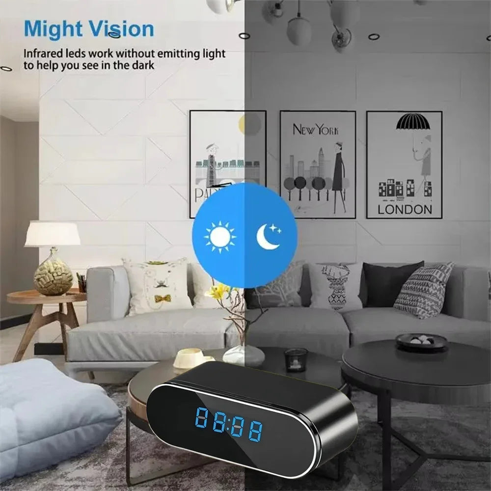 Mini Clock Camera 1080P WiFi 120 Degree Night Vision Motion Detection with 32GB Card