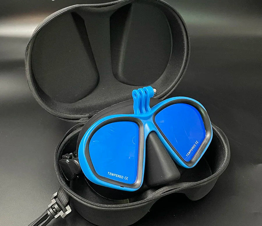 Low Volume Scuba Diving Mask with Mirrored Tempered Glass Lens Camera Mount and Zipper Case