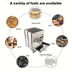 Portable Stainless Steel Camping Stove with Charcoal Grill Foldable Outdoor Cooking Stove