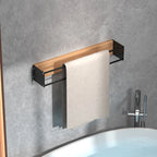 Bathroom Wall Mounted Towel Rack with Wooden Shelf Metal Frame Towel Organizer