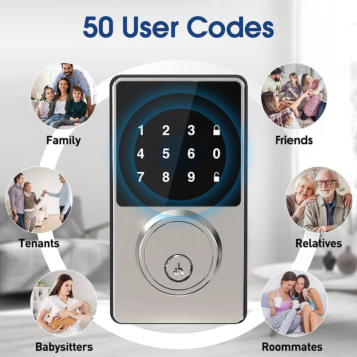 Electronic Door Lock with Touchscreen Keypad 50 User Codes Auto Lock and Mechanical Keys