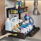 Under Sink Organizer 2 Tier Pull Out Cabinet Storage Shelf Metal Slide Out Kitchen and Bathroom Organizer