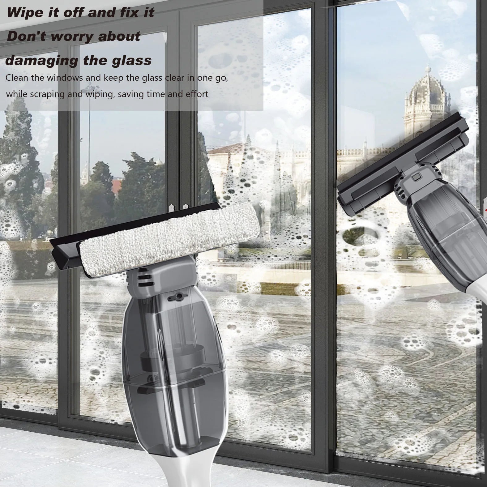 Cordless Electric Window Cleaner with USB Rechargeable Battery and Multifunctional Squeegee