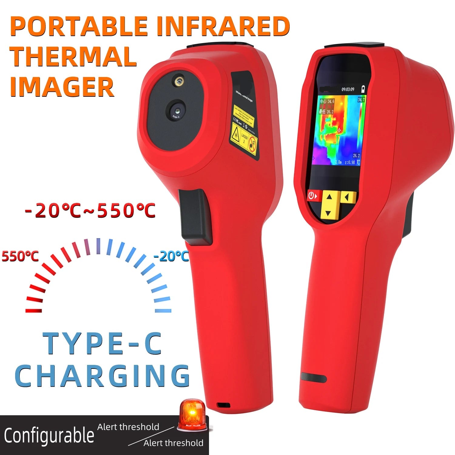 Portable Thermal Imaging Camera 240×240 Resolution -20°C to 550°C with 2.4 Inch Display and 15 Color Modes