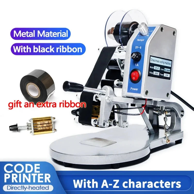 Manual Date Code Printer 100W Thermal Ribbon Batch Expiry Coding Machine with A-Z and 0-9 Characters