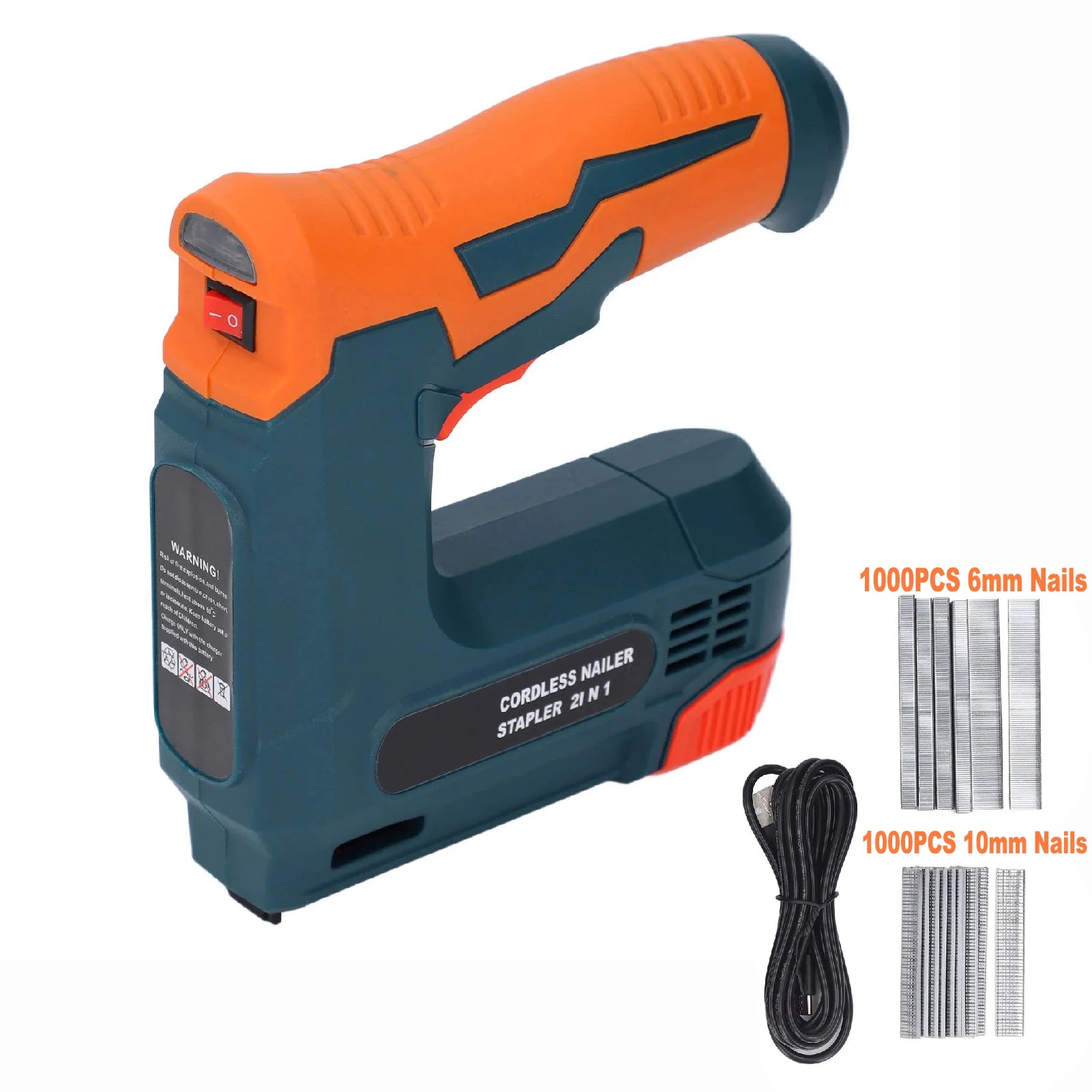 Portable Cordless Electric Staple Gun 2000mAh Rechargeable Nail Stapler with 6mm & 10mm Staples USB Charging