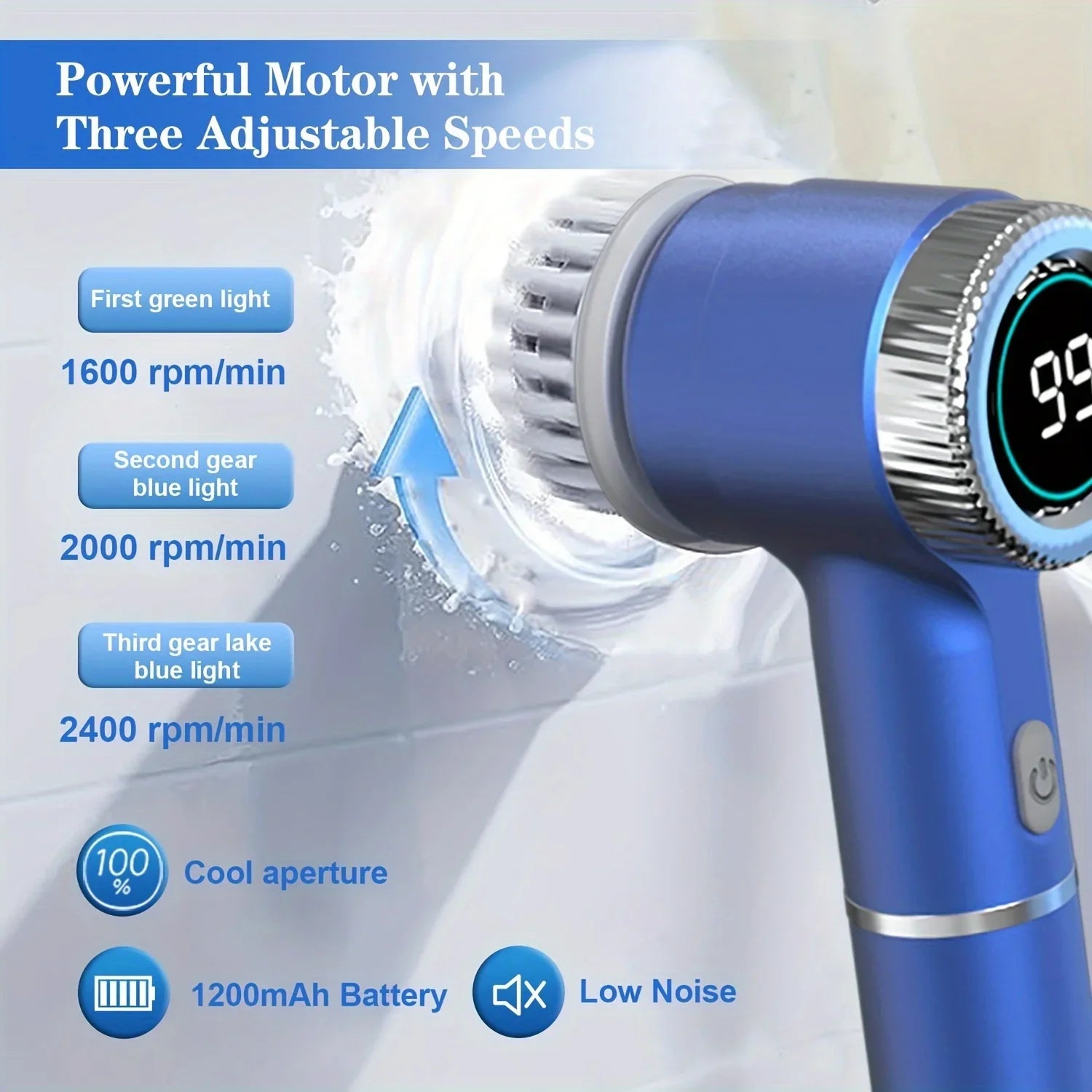 Cordless Electric Spin Cleaning Brush with LED Display, 5 Replaceable Heads, 3 Speed Adjustable Kitchen Bathroom Scrubber
