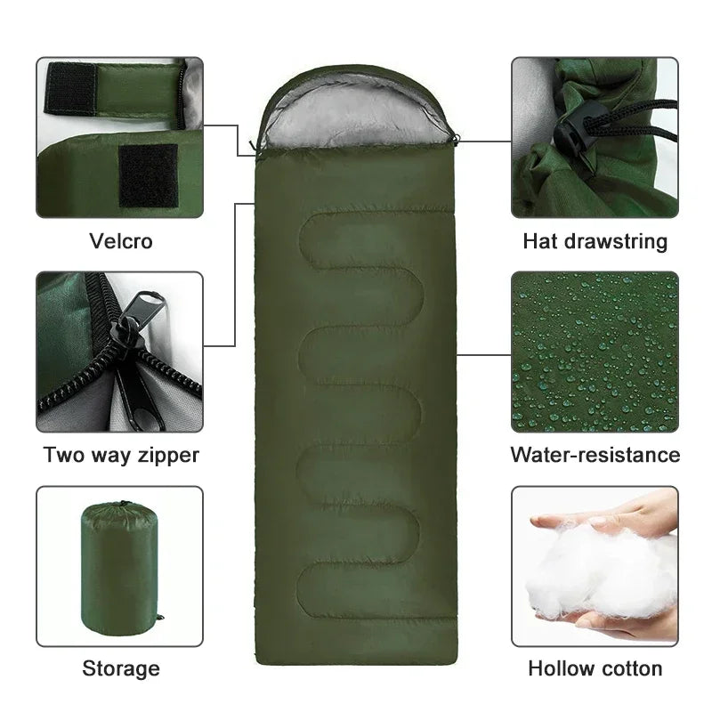 Portable Envelope Camping Sleeping Bag 220cm x 75cm Lightweight Waterproof Backpacking Sleeping Bag
