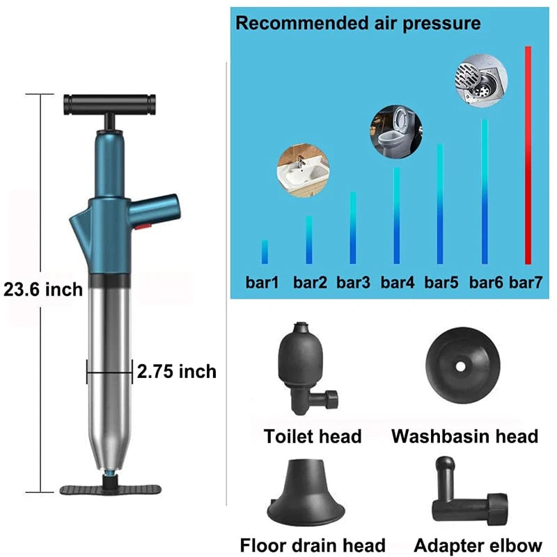 High Pressure Pneumatic Toilet Plunger Drain Unblocker for Sink, Bathtub and Pipe Cleaning Tool