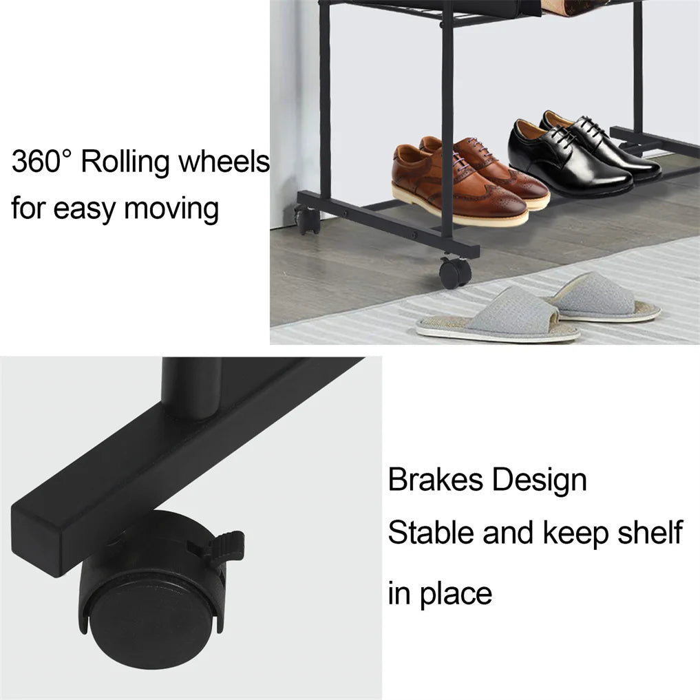 Heavy Duty Rolling Clothes Rack Double Rail with Shelf Metal Garment Storage Stand