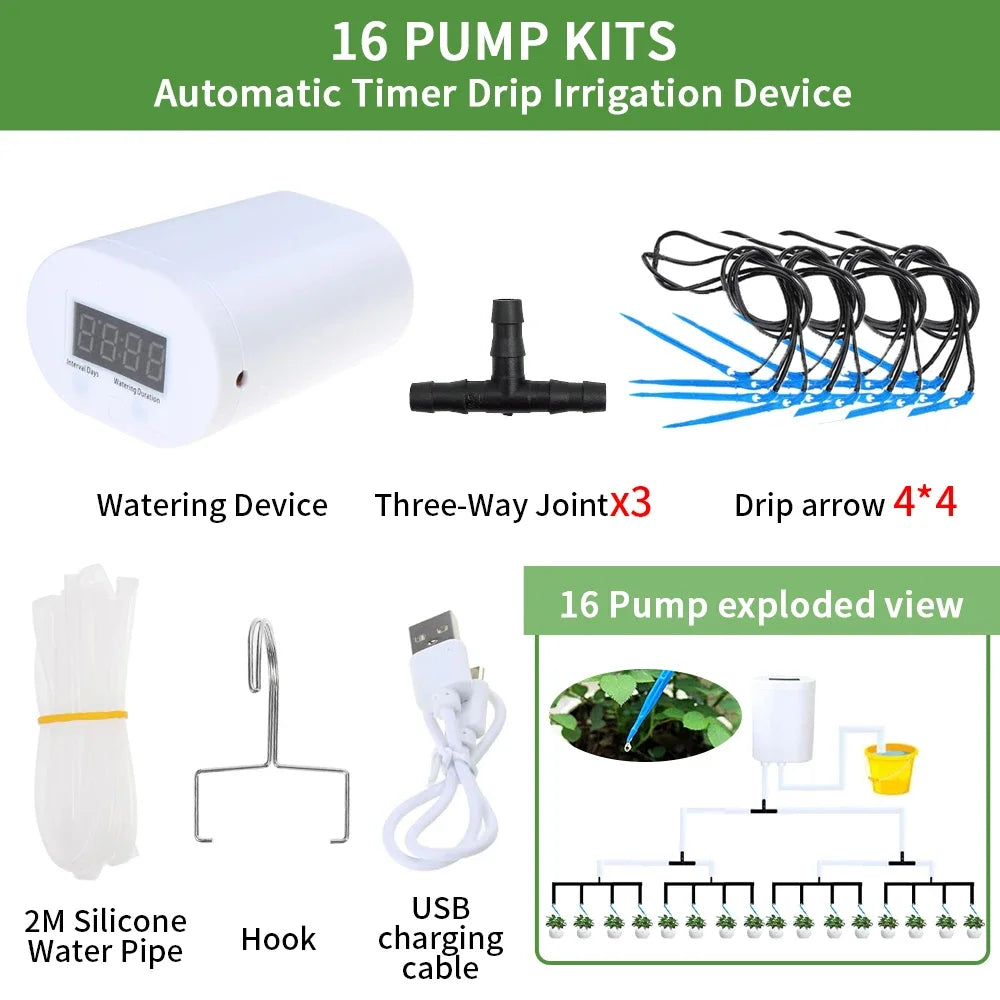 Portable Automatic Plant Watering Pump with Timer Drip Irrigation Kit for Indoor and Garden Plants