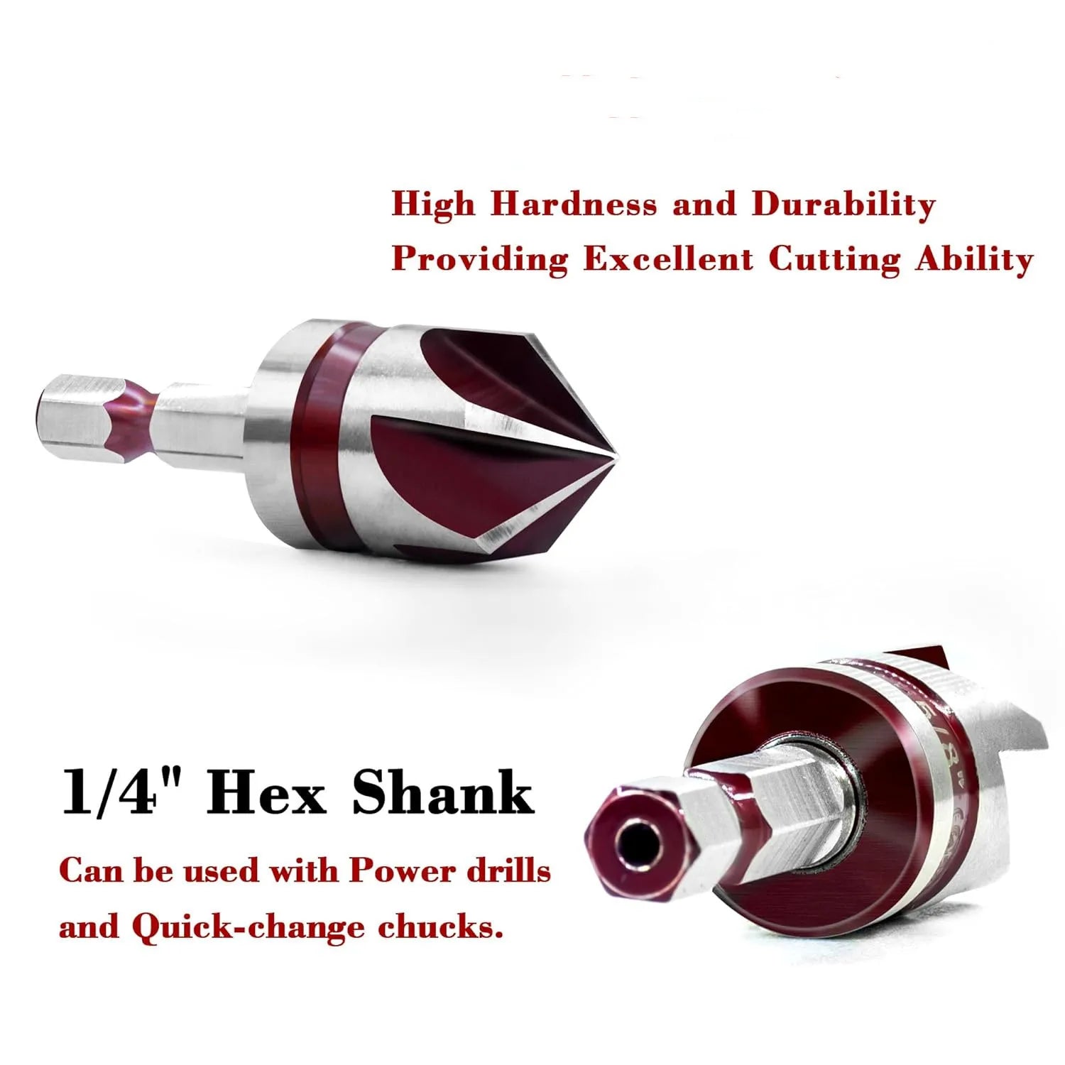 Countersink Drill Bit Set 5 Piece M35 Cobalt 82 Degree 5 Flute Hex Shank for Wood Metal Drilling