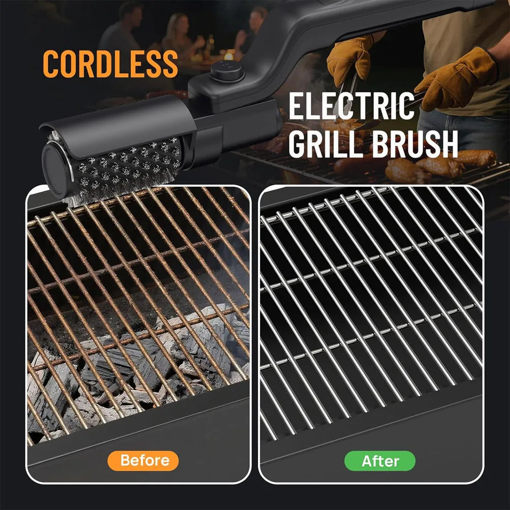 Cordless Electric Grill Brush 2-in-1 Rechargeable BBQ Cleaner with Rotating Scrubber