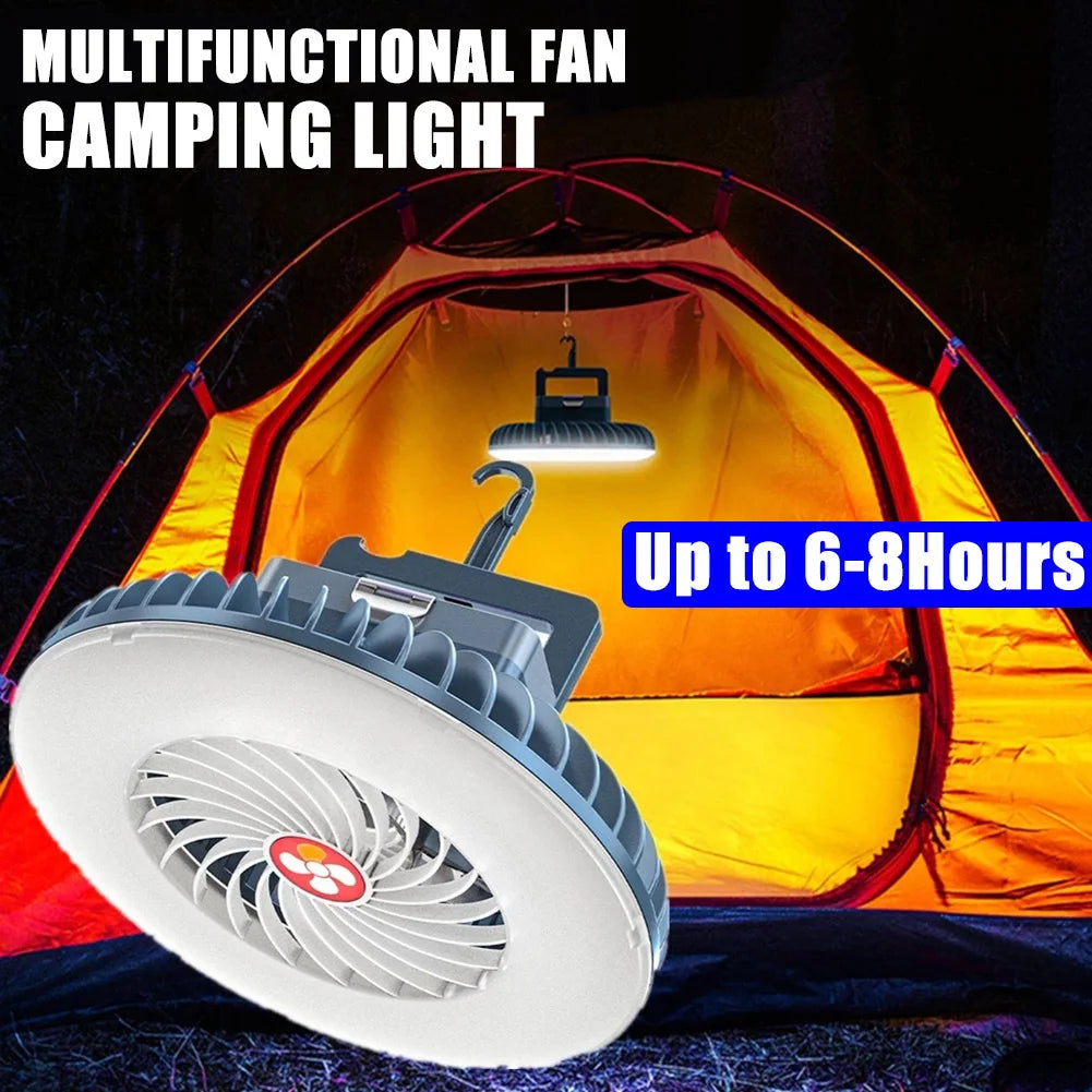 2 in 1 Rechargeable Camping Lantern and Fan Portable LED Tent Light with USB Charging