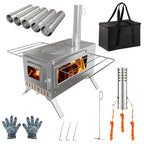 Portable Stainless Steel Camping Wood Stove with Chimney Pipes for Outdoor Cooking and Camping Use