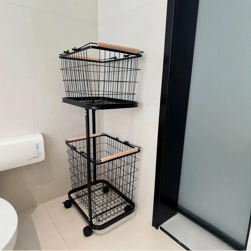 Heavy Duty 2 Tier Laundry Hamper Rolling Clothes Storage Basket with Metal Frame
